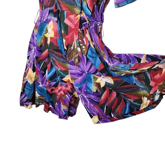 Vintage 80s Short Sleeve Tropical Floral Romper Womens Size S Purple Multi - Picture 3 of 10